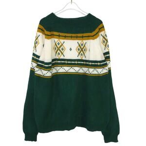 Vintage Sweater Retro Preppy Wool Green & Yellow Sweater Large